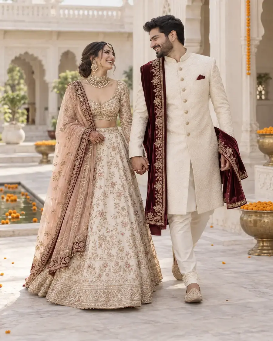Indian couple sharing a candid walking pose